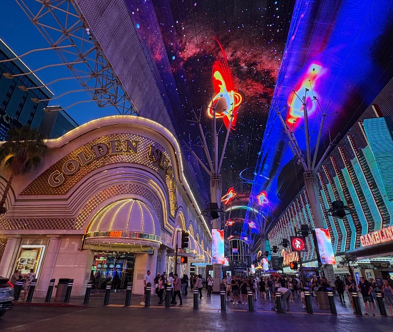 t Fremont Street Experience in downtown Las Vegas at night
